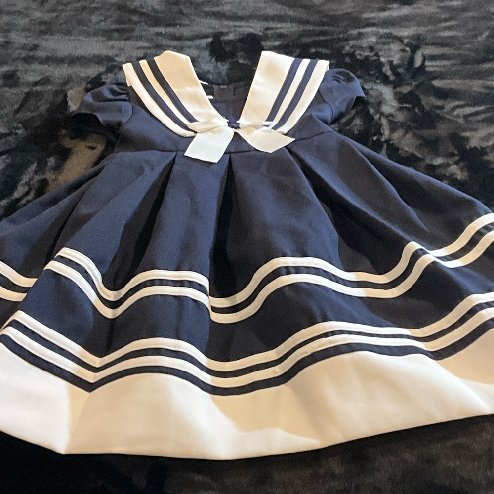 Bonnie Jean Navy and White Kids Casual Dress